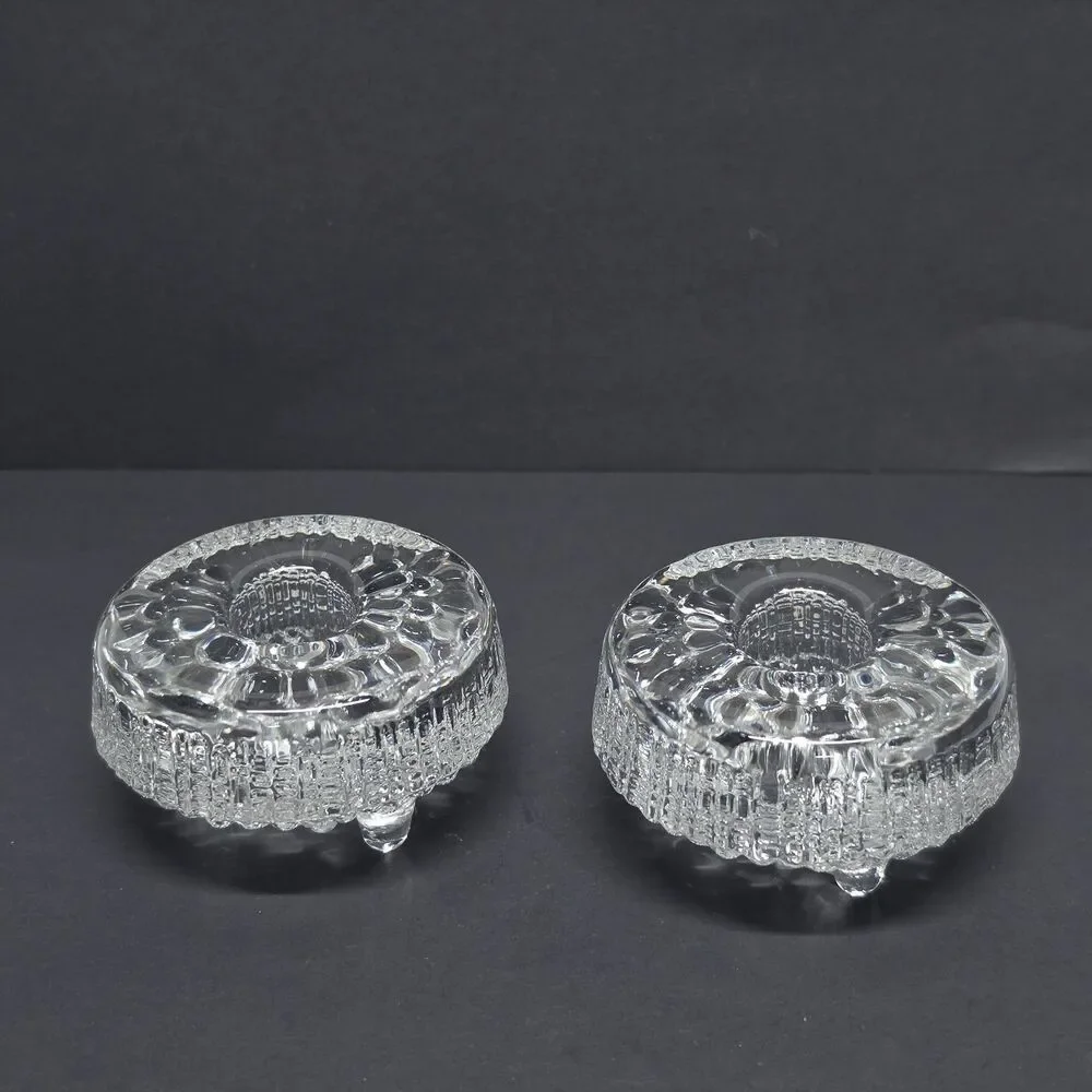 Tapio Wirkkala Iittala Ultima Thule Glass Footed Candel Holder set of 2 Finland